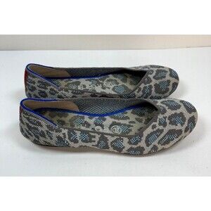 Rothy’s Gray Blue Spotted Leopard Print Round Toe Ballet Flats Shoes Size 6